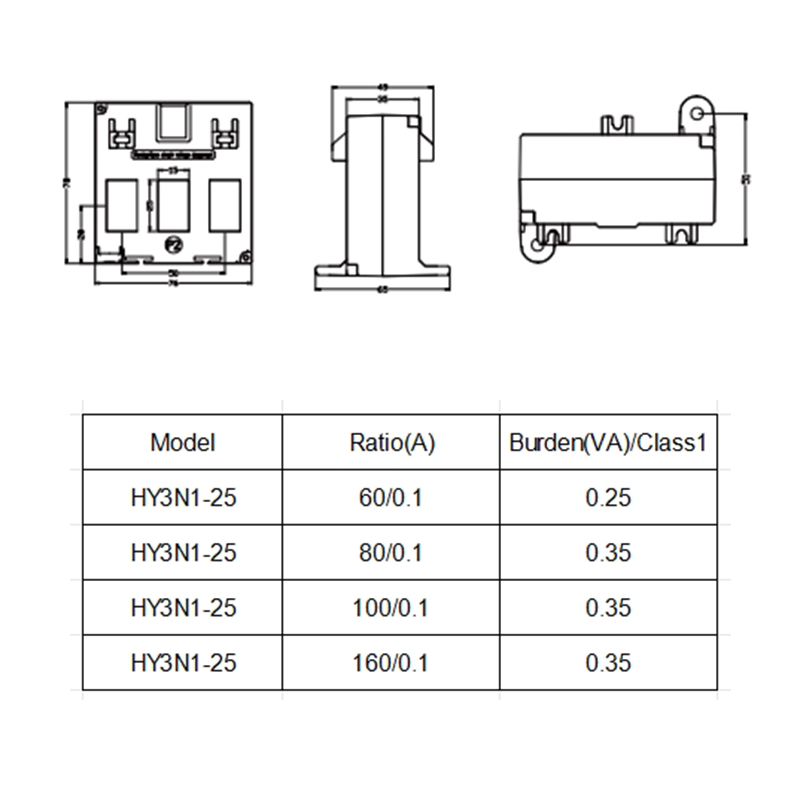 HY3N1-25 three-phase closed-type current transformer with crystal interface black-heyi HY3N1-25 three-phase closed-type current transformer with crystal interface black-heyi