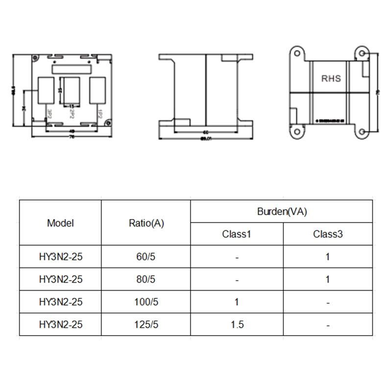 HY3N2-25 three-phase closed-type current transformer with crystal interface-heyi HY3N2-25 three-phase closed-type current transformer with crystal interface-heyi
